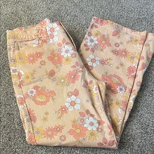 BaeVely peach floral large straight leg pant